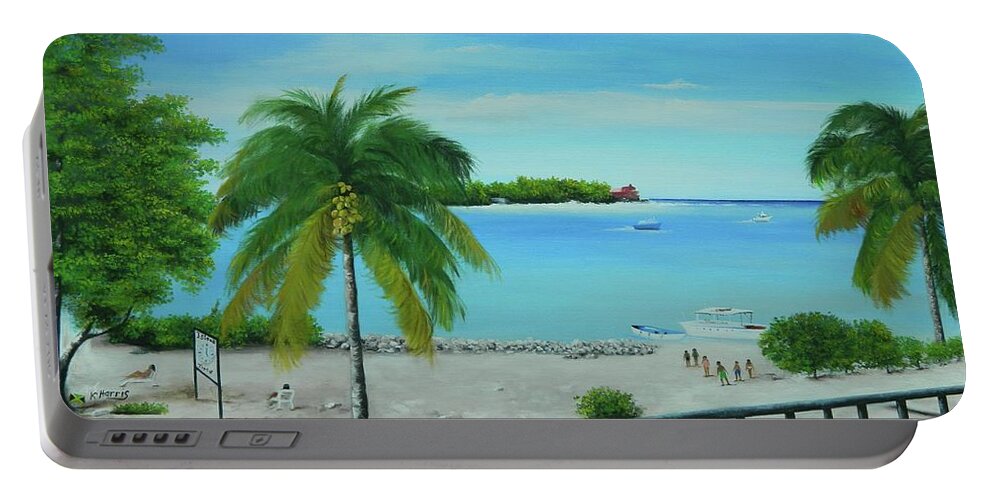 Tropical Landscape Portable Battery Charger featuring the painting Island Time 2 by Kenneth Harris