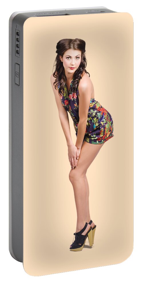 Girl Portable Battery Charger featuring the photograph Isolated portrait of a lovely retro pin up woman by Jorgo Photography