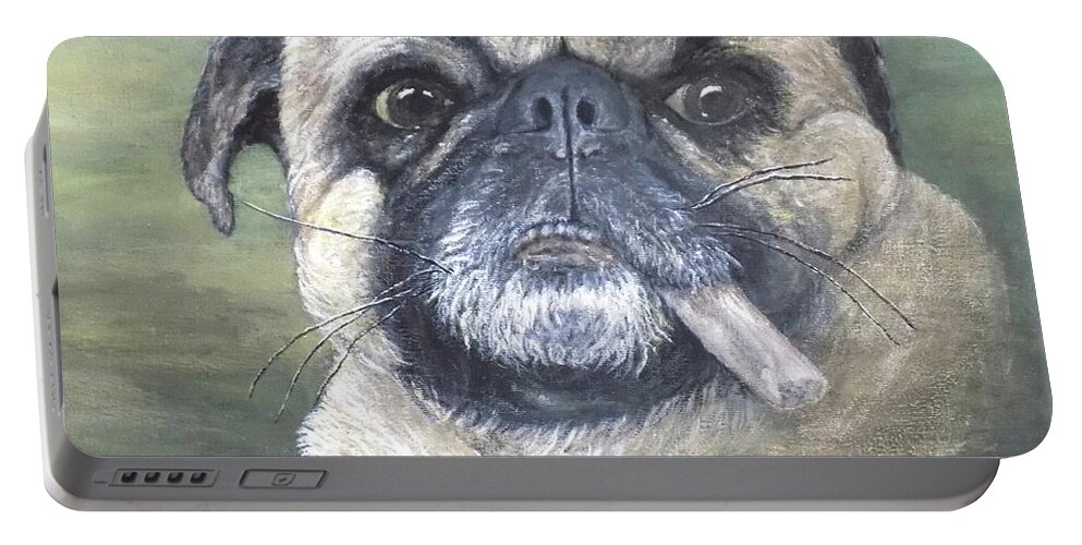 Dog Portable Battery Charger featuring the painting It's My Stick by Judy Kirouac