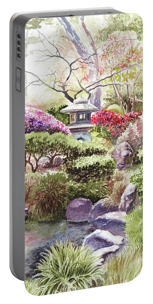 Japanese Portable Battery Charger featuring the painting Japanese Tea Garden San Francisco Golden Gate Park by Irina Sztukowski