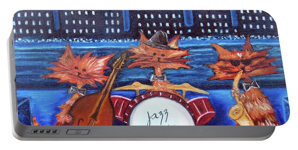 Cats Portable Battery Charger featuring the painting Jazz Cats by Lisa Lorenz
