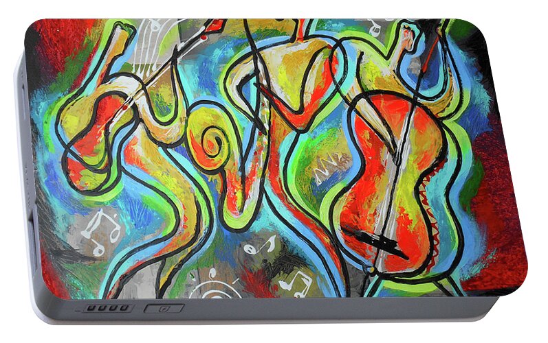 Jazz Paintings Paintings Portable Battery Charger featuring the painting Jazz-Swing by Leon Zernitsky