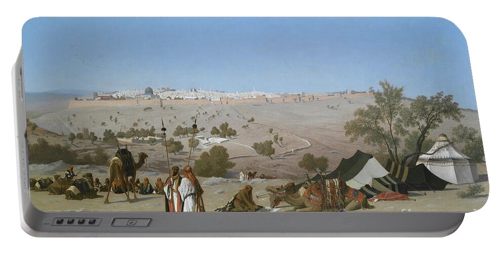Jerusalem Portable Battery Charger featuring the painting Jerusalem from the Mount of Olives, 1880 by Charles Theodore Frere