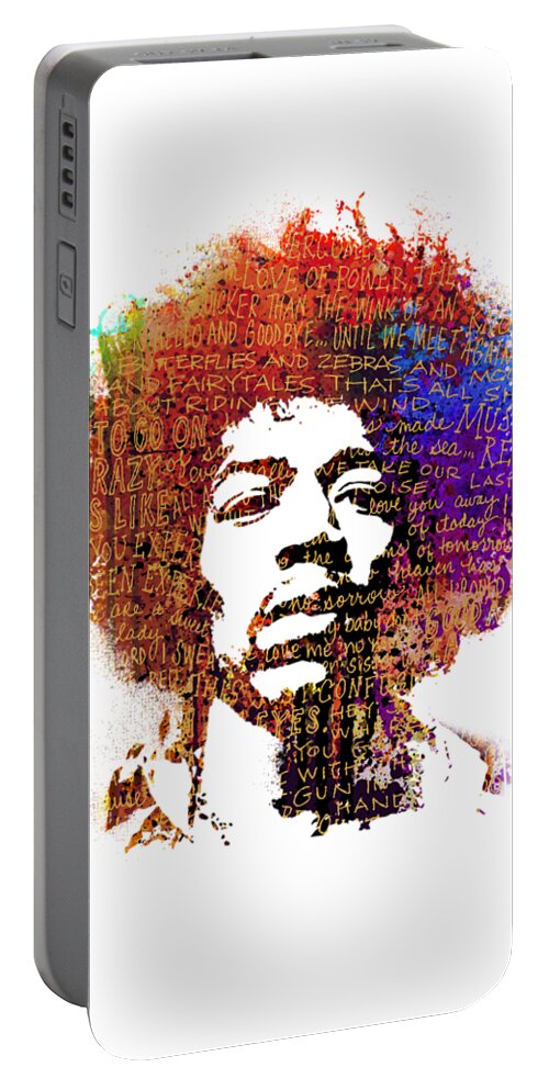 Jimi Hendrix Portable Battery Charger featuring the painting Jimi by Art Popop