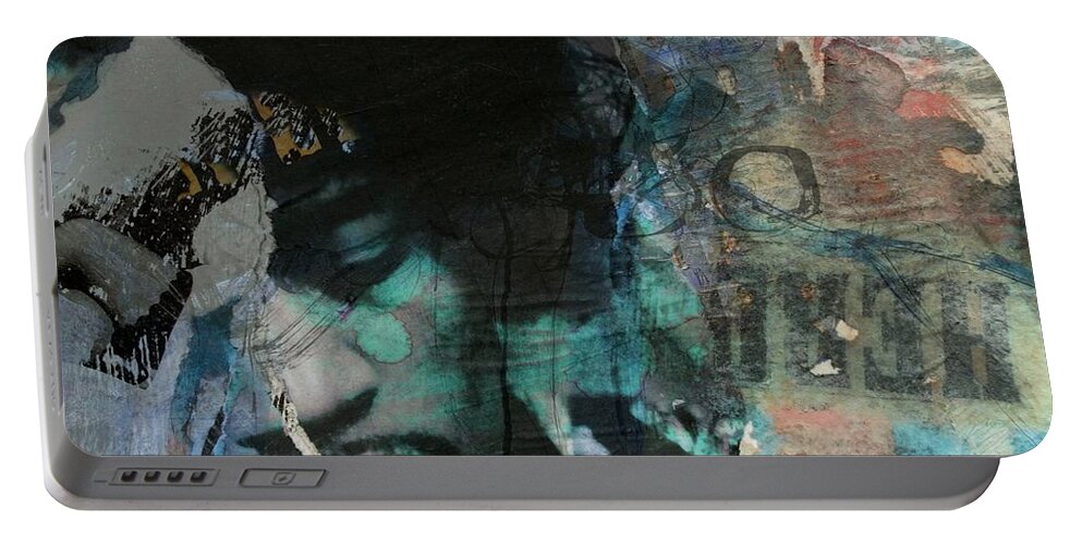 Jimi Hendrix Portable Battery Charger featuring the mixed media Jimi Hendrix Collage by Paul Lovering