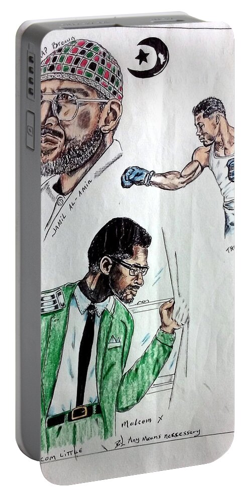 Black Art Portable Battery Charger featuring the drawing Joe, Brown, and Malcolm by Joedee