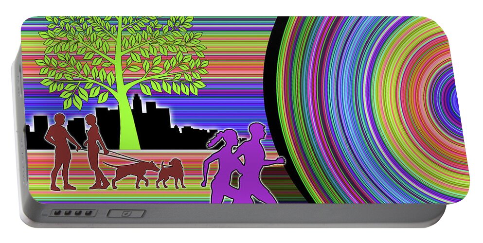 Joggers Portable Battery Charger featuring the digital art Joggers in the Park by Chuck Staley