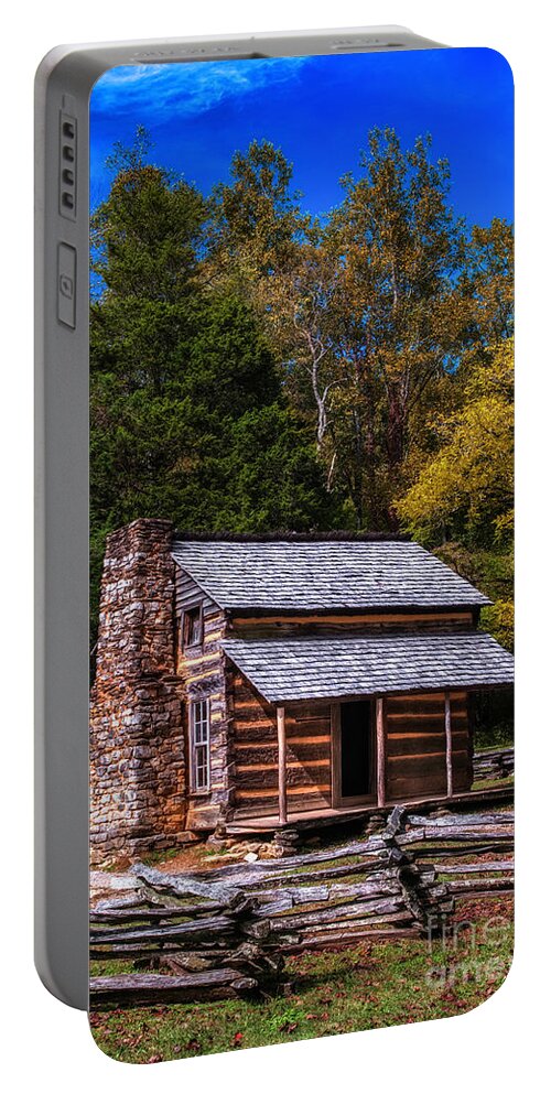 John Portable Battery Charger featuring the photograph John Oliver Log Cabin by Bill Frische