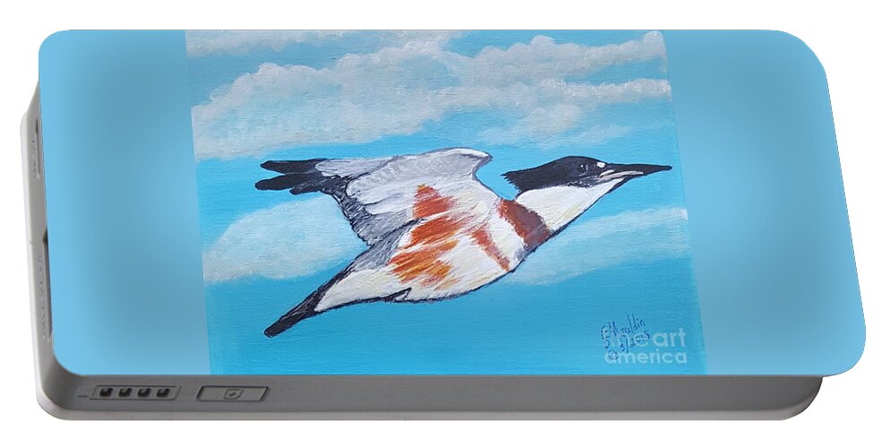 Belted Kingfisher Portable Battery Charger featuring the painting Johnnie's Belted Kingfisher by Elizabeth Mauldin