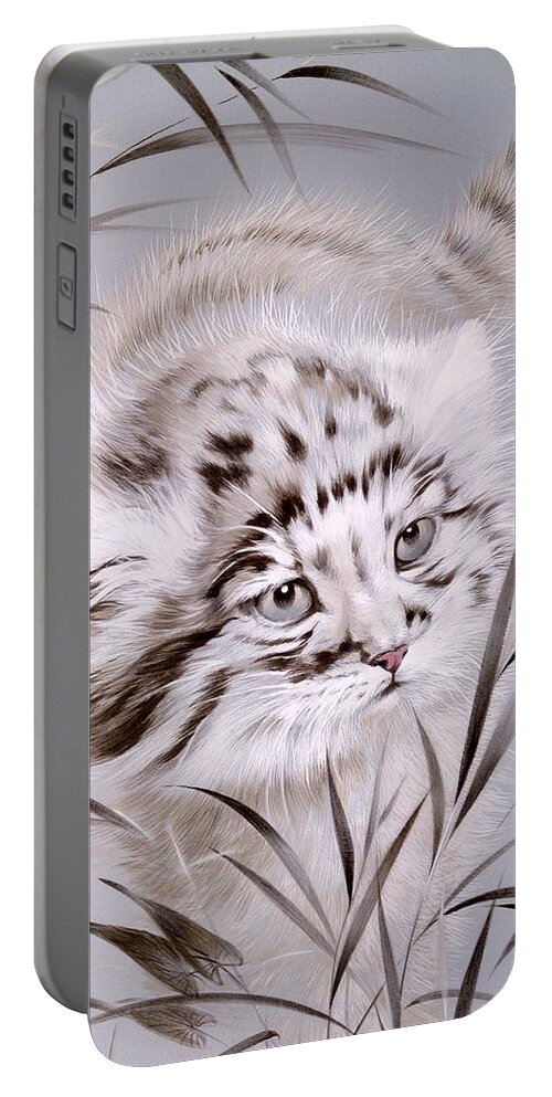 Russian Artists New Wave Portable Battery Charger featuring the painting Jungle Cat 1 by Alina Oseeva
