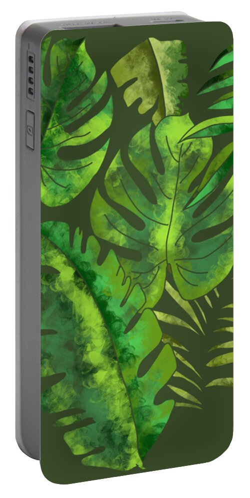 Winner Portable Battery Charger featuring the painting Jungle leaves Pattern by Patricia Piotrak