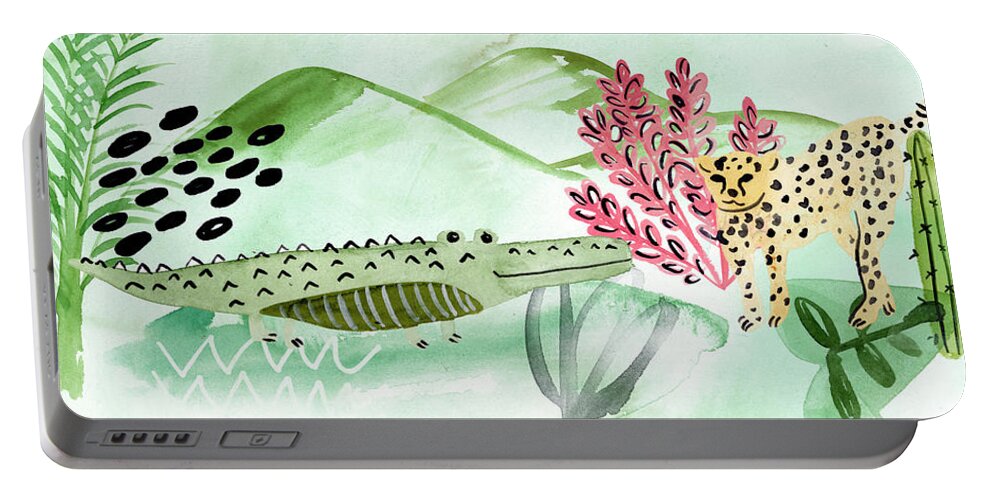 Animals & Nature+safari & Zoo Portable Battery Charger featuring the painting Jungle Of Life Collection D by Melissa Wang