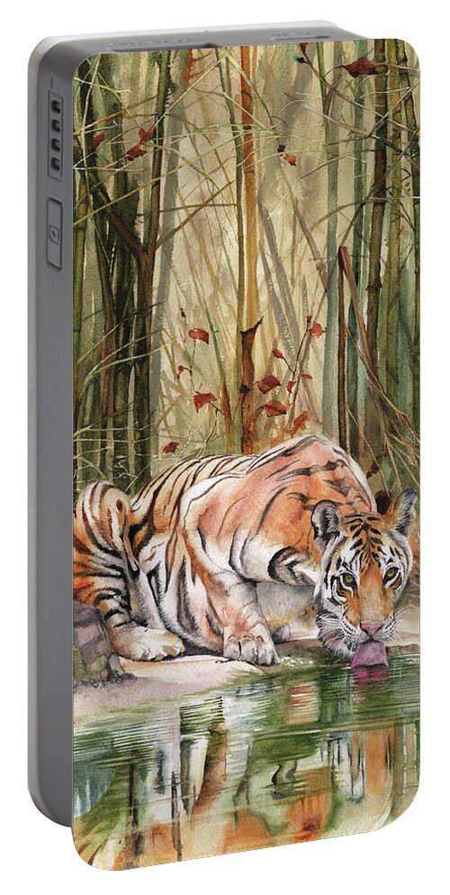 Tiger Portable Battery Charger featuring the painting Jungle Spirit by Peter Williams