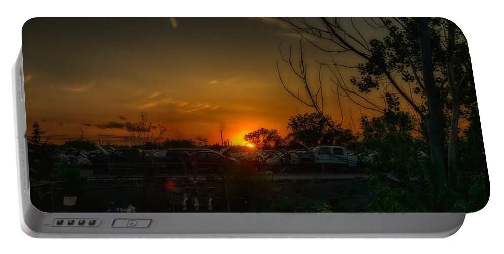 Junkyard Dog Portable Battery Charger featuring the photograph Junk Yard Sunset by Joseph Amaral