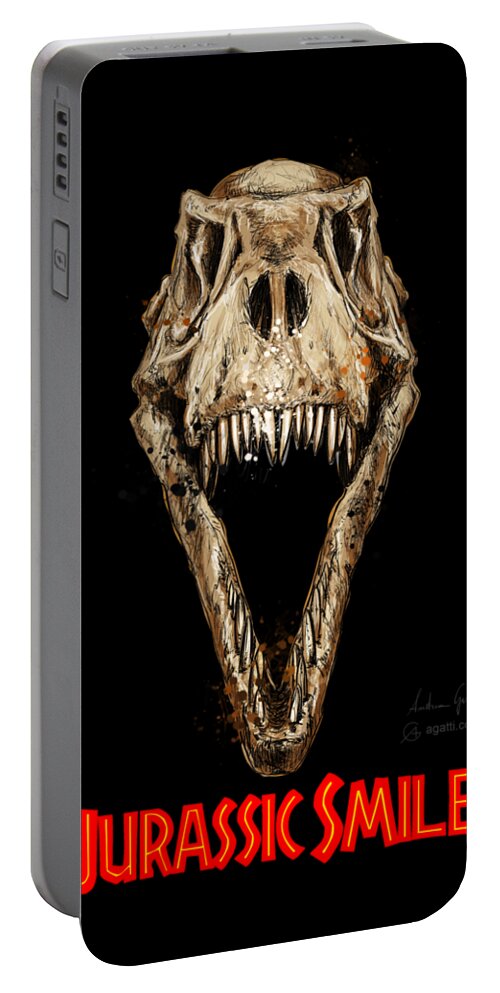 Sci-fi Portable Battery Charger featuring the digital art Jurassic Smile red by Andrea Gatti