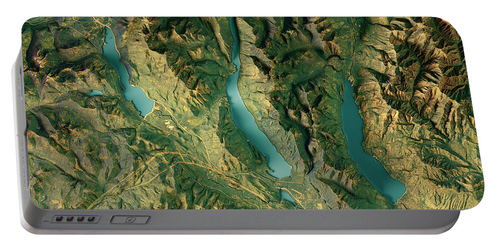 Kachess Lake Portable Battery Charger featuring the digital art Kachess Lake 3D Render Topographic Map Color by Frank Ramspott