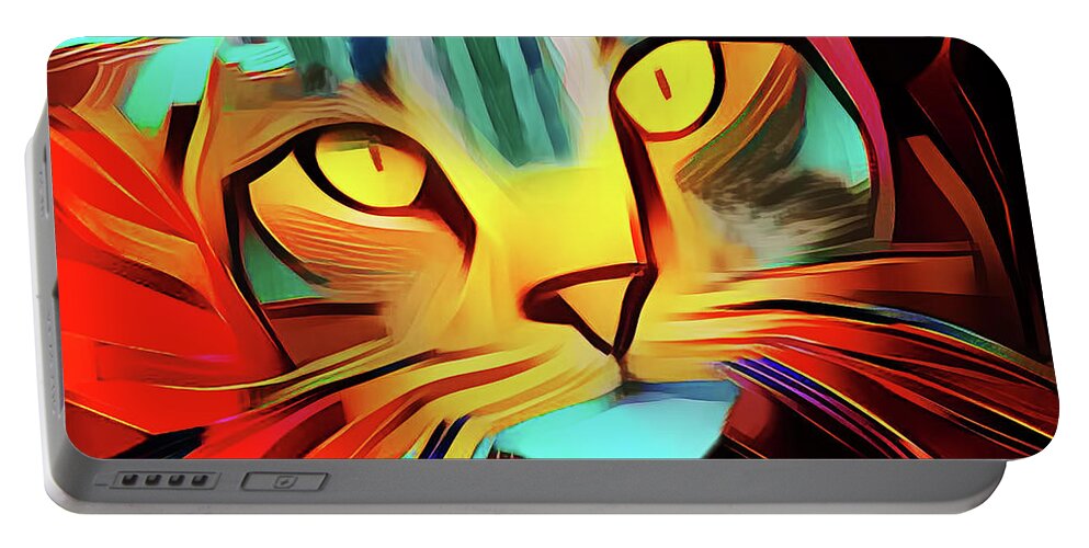 Modern Cat Portable Battery Charger featuring the digital art Colorful Modern Art Cat by Peggy Collins