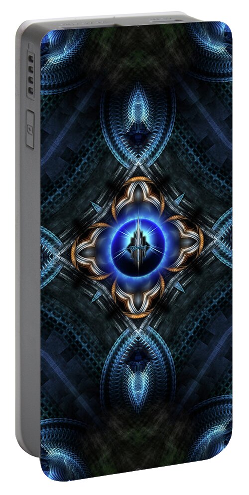 View To Eternity Portable Battery Charger featuring the digital art Kaleidoscope Golden Blue by Rolando Burbon