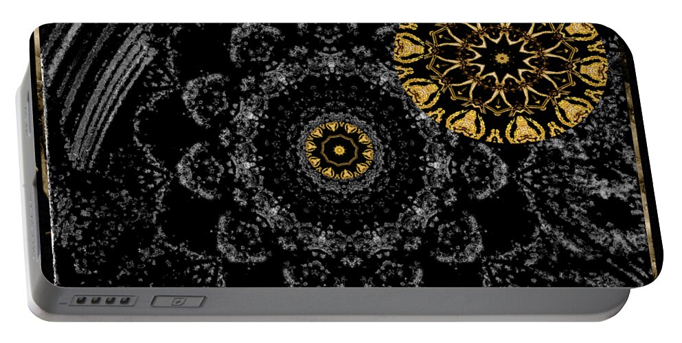 Moon Portable Battery Charger featuring the digital art Kaleidoscope Moon for Children Gone Too Soon Number 2 - Faces and Flowers by Aberjhani