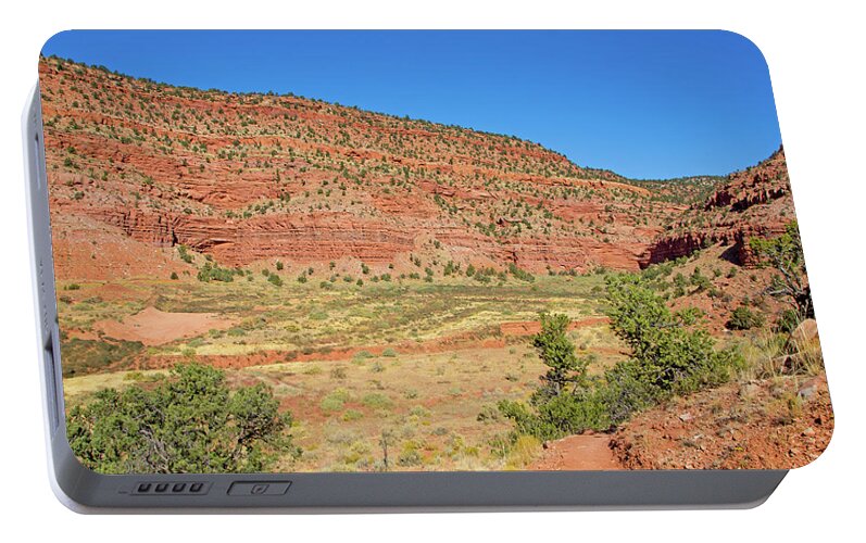 Kanab 2019 Thomas Trail Red Rock Mountains Blue Sky Vegetation Portable Battery Charger featuring the photograph Kanab 2019 Thomas Trail red rock mountains blue sky vegetation by David Frederick