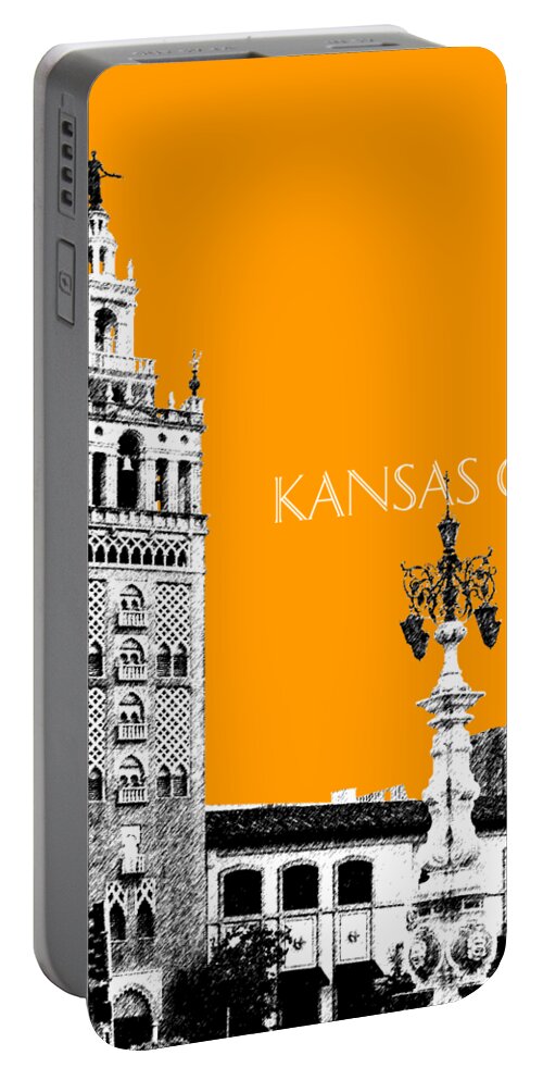 Architecture Portable Battery Charger featuring the digital art Kansas City Skyline 2 - Dark Orange by DB Artist