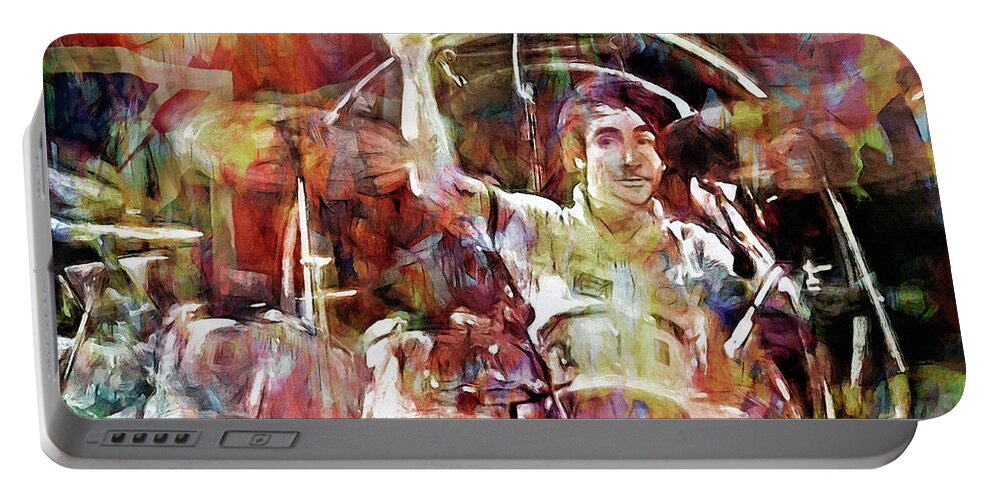 Keith Moon Portable Battery Charger featuring the mixed media Keith Moon by Mal Bray