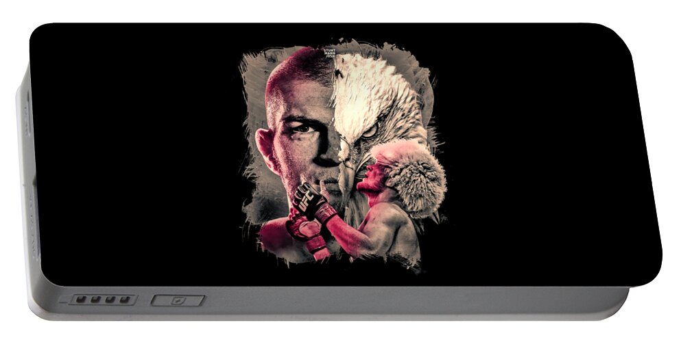 Air Khabib Portable Battery Charger featuring the drawing Khabib Silhouette by Juice Lili