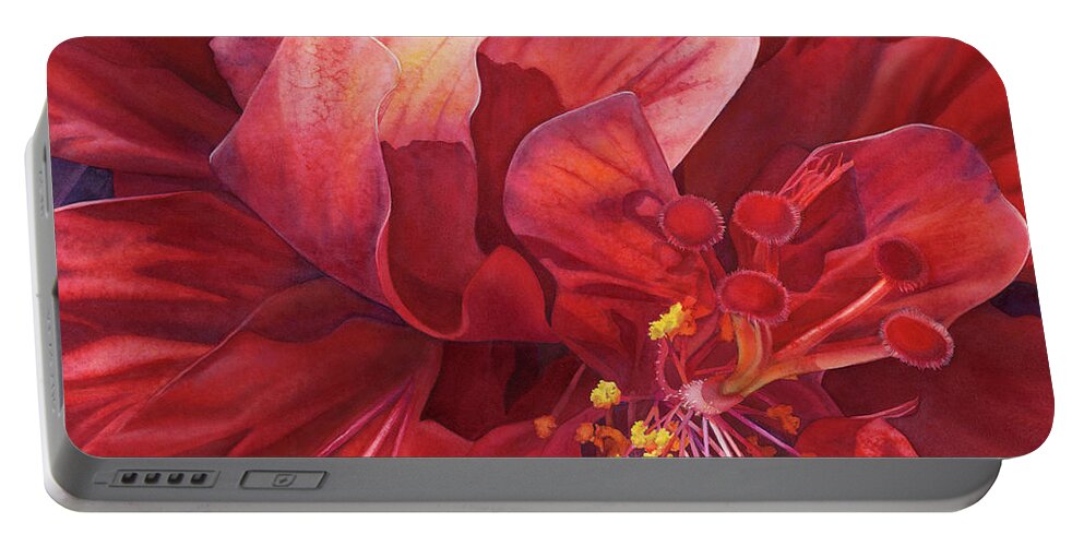 Double Hibiscus Portable Battery Charger featuring the painting Kilauea's Kiss by Sandy Haight