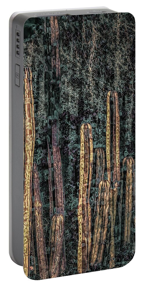 Klimt Portable Battery Charger featuring the digital art Klimt Cacti Trio A by Sandra Nesbit