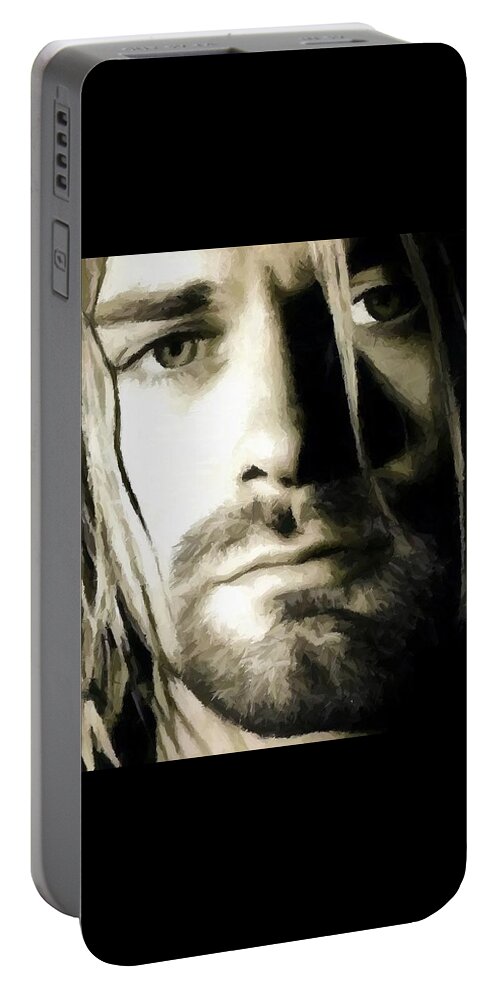 David Conin Portable Battery Charger featuring the digital art Kurt Cobain by David Conin