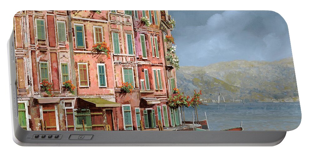 Portofino Portable Battery Charger featuring the painting la calata a Portofino by Guido Borelli