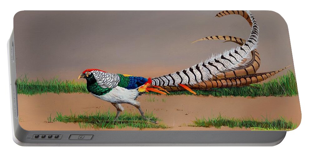 Birds Portable Battery Charger featuring the painting Lady Amherst Pheasant by Dana Newman