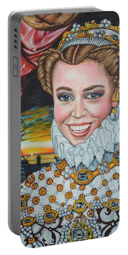Beauty Portable Battery Charger featuring the painting Lady Merete of Norway by O Yemi Tubi