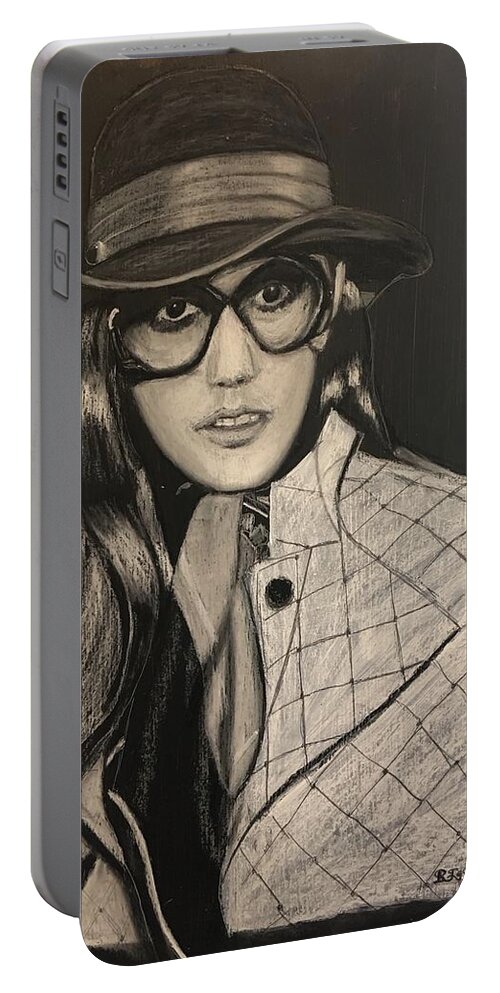 Lady Portable Battery Charger featuring the pastel Lady with a Hat by Richard Le Page