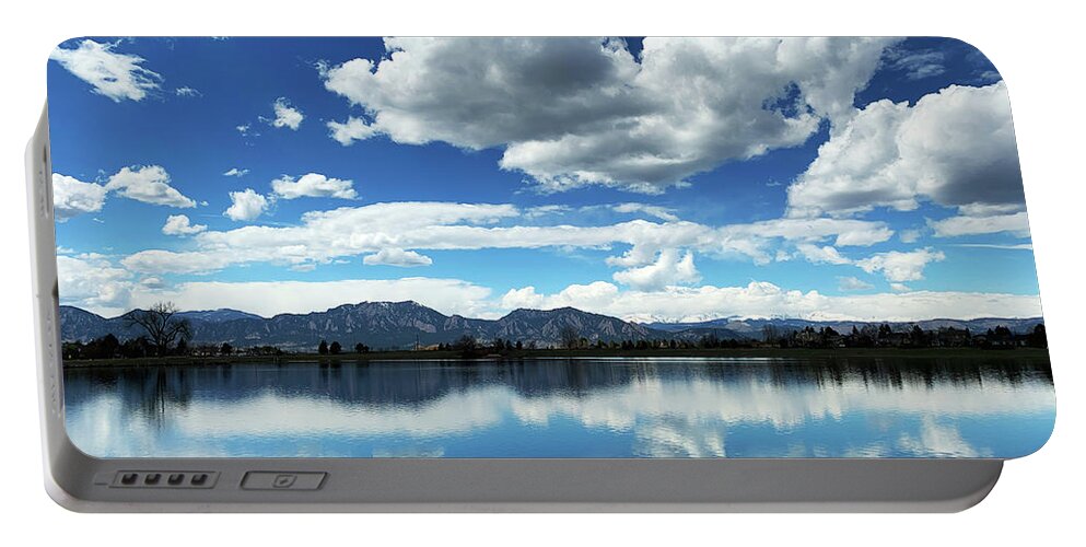 Lake Portable Battery Charger featuring the photograph Lake at Flatirons by Marilyn Hunt