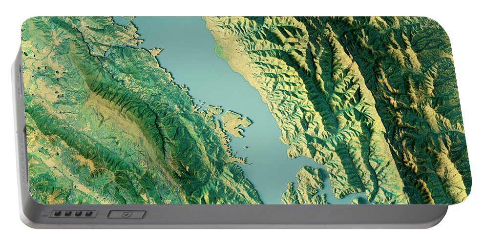 Lake Berryessa Portable Battery Charger featuring the digital art Lake Berryessa 3D Render Topographic Map Color by Frank Ramspott