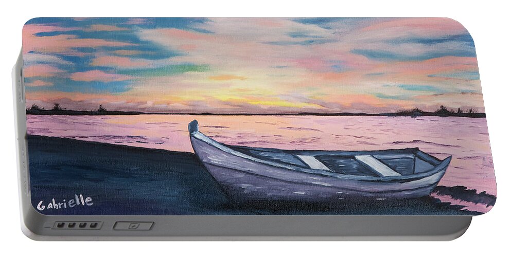 Lake Portable Battery Charger featuring the painting Lake Boat by Gabrielle Munoz