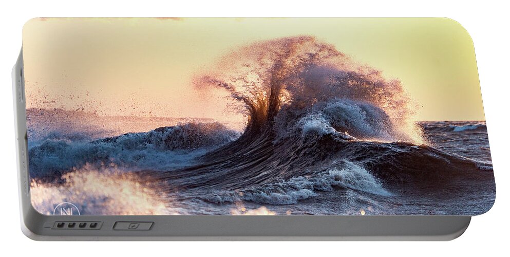 Waves Portable Battery Charger featuring the photograph Lake Erie Waves by Dave Niedbala