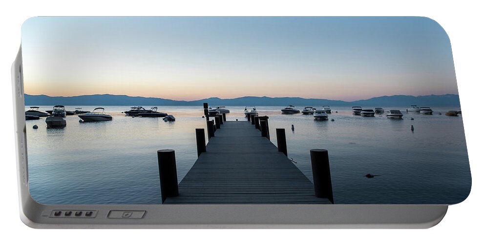 Lake Tahoe Portable Battery Charger featuring the photograph Lake Tahoe Pier Sunrise by Doug Ash