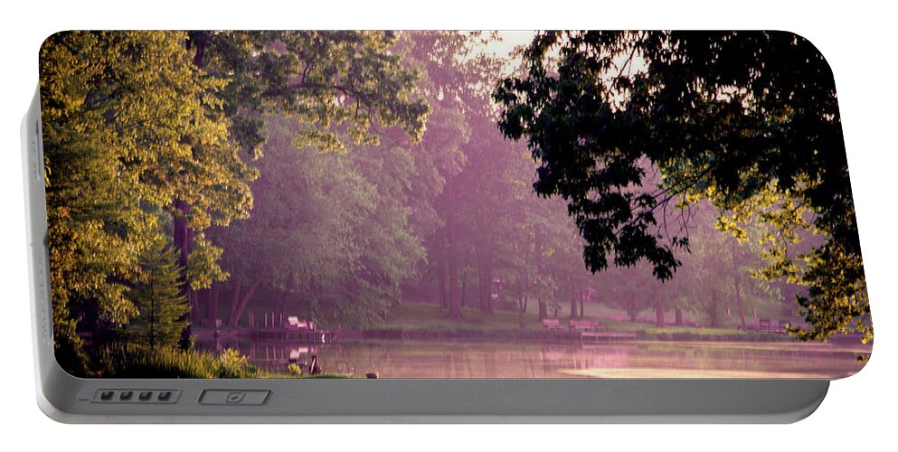 Lakeside Portable Battery Charger featuring the photograph Lakeside Dawn by Barry Jones