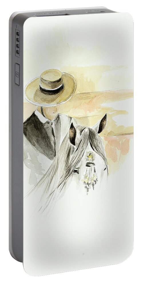  Portable Battery Charger featuring the painting Lamina taurina 4 by Carlos Jose Barbieri