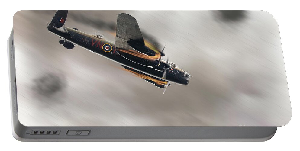 Lancaster Bomber Portable Battery Charger featuring the photograph Lancaster bomber on fire crashing by Simon Bratt