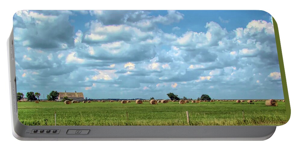 Hay Bales Portable Battery Charger featuring the photograph Landscape Hay bales and barns by Cathy Anderson