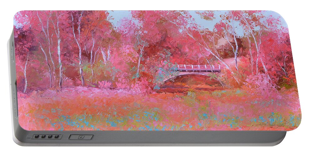 Landscape Portable Battery Charger featuring the painting Landscape in pink by Jan Matson