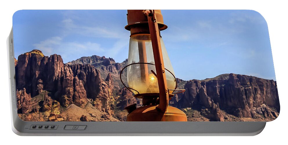 Apache Trail Portable Battery Charger featuring the photograph Lantern over Superstitions by Dawn Richards