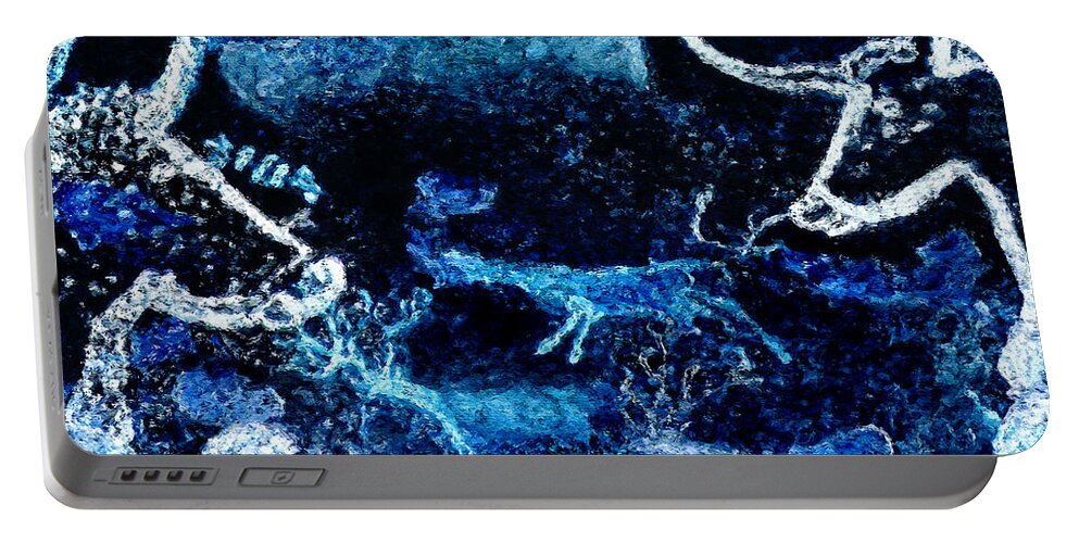 Lascaux Portable Battery Charger featuring the digital art Lascaux Hall of the Bulls - Deer between Aurochs - Negative by Weston Westmoreland