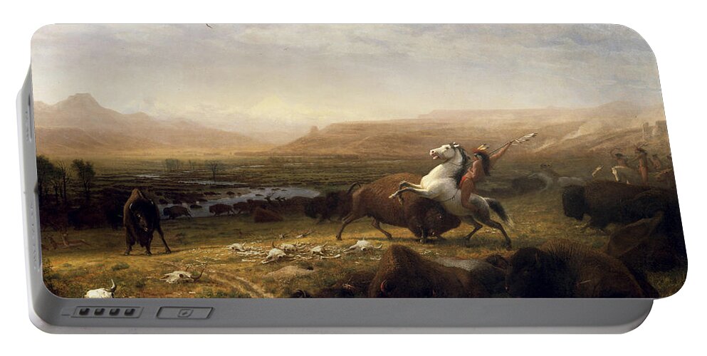 Bufalo Portable Battery Charger featuring the painting Last of the Buffalo Hunt by Troy Caperton