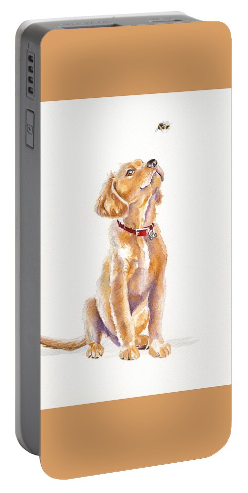 Labrador Portable Battery Charger featuring the painting Leave It, Charlie - Labrador Retriever Puppy by Debra Hall