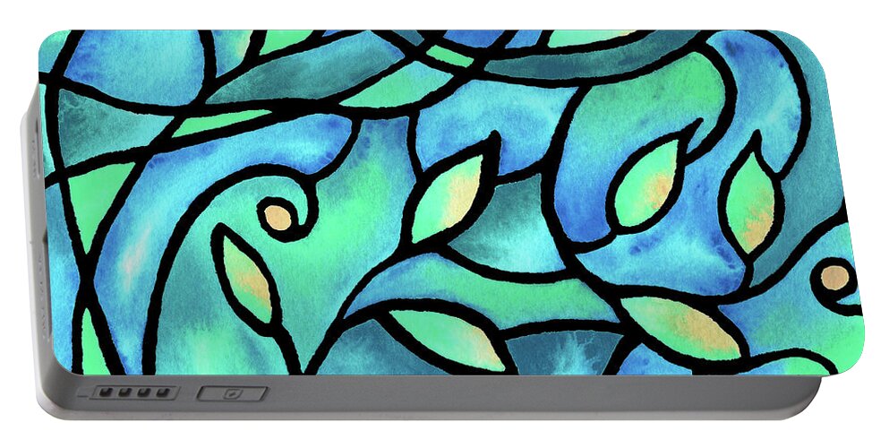 Nouveau Portable Battery Charger featuring the painting Leaves And Curves Art Nouveau Style II by Irina Sztukowski
