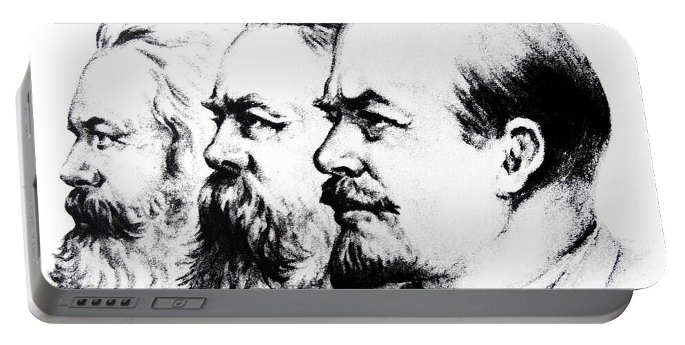Marxist Portable Battery Charger featuring the drawing Left to Right Karl Marx Friedrich Engels Vladimir Lenin by Russian School